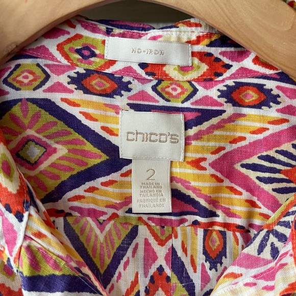 Chico’s| Boho Linen Long Sleeve Blouse, No-Iron Fabric—Size 2•••Lagenlook - Picture 11 of 16